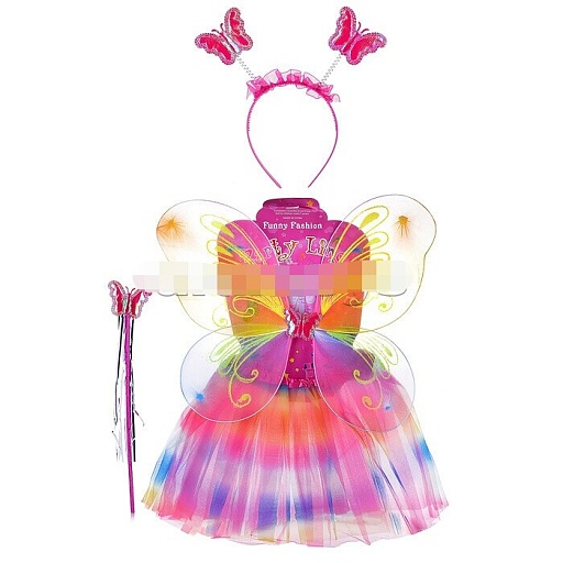 Набор "Крылья карнавальные" Бабочка разноцветная (ободок, крылья, палочка, юбка) в пакете